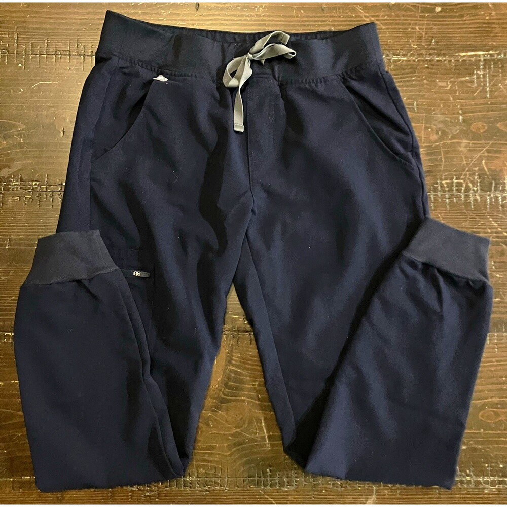 FIGS Technical Collection Scrub Pants S Navy Drawstring Solid Poly Blend
